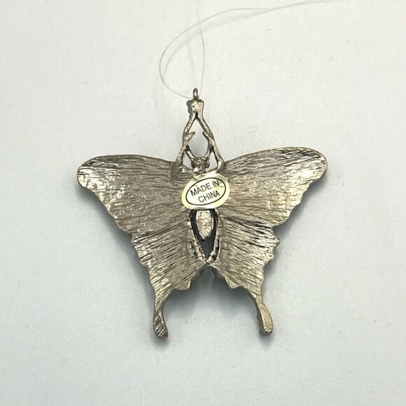 Butterfly Ornament Silver Toned Metal Green Purple Pink Clear Beads - Picture 3 of 3